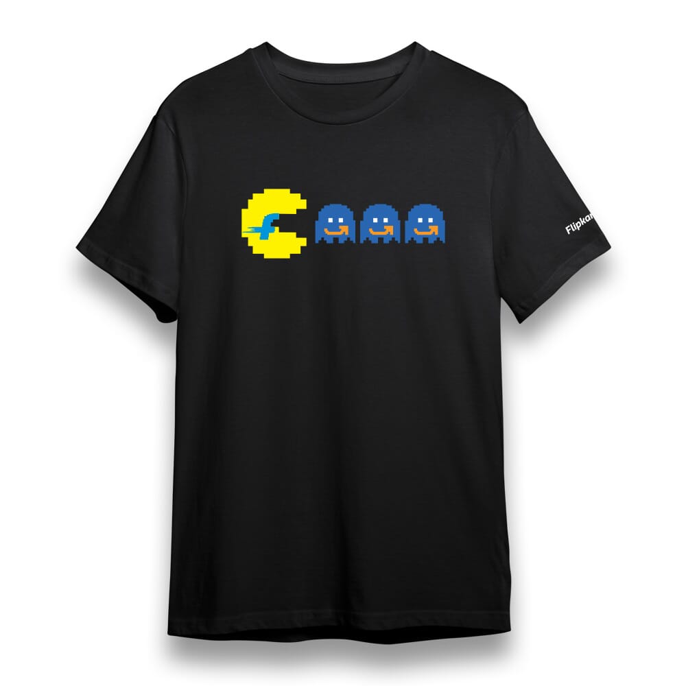 Pacman Print Round Neck T-shirt - Black